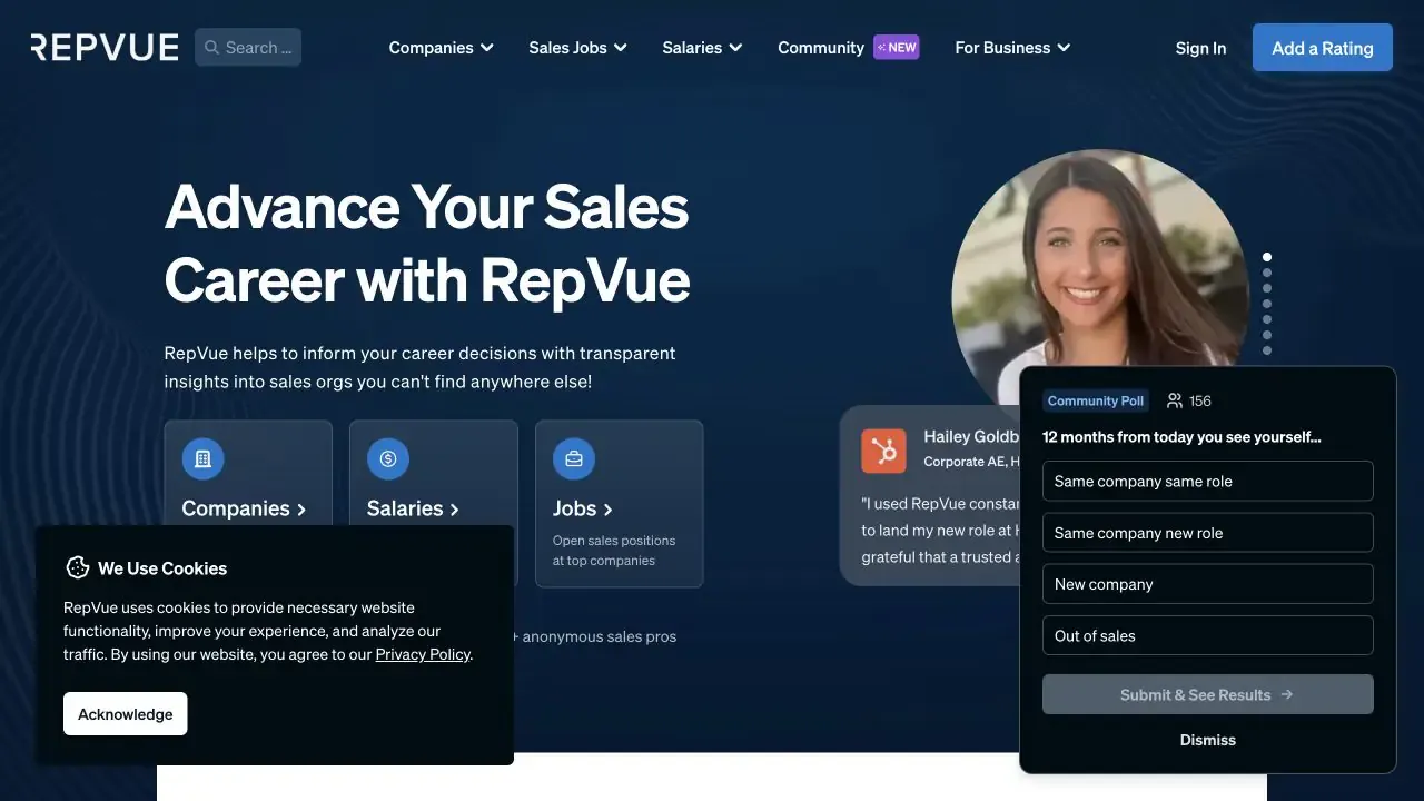 RepVue website homepage captured in July 2026