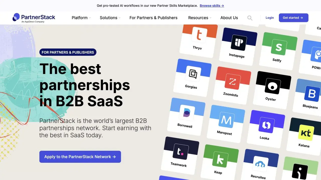 PartnerStack Marketplace website homepage captured in July 2026