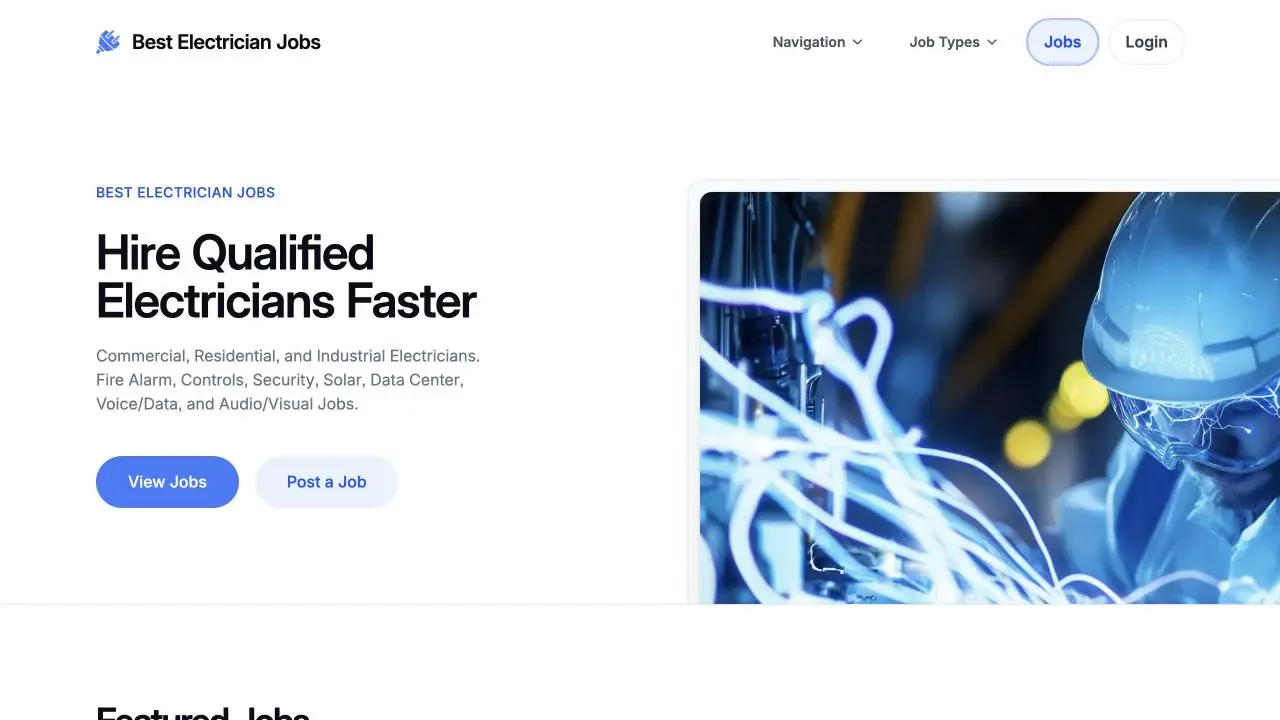 Best Electrician Jobs website homepage captured in July 2026