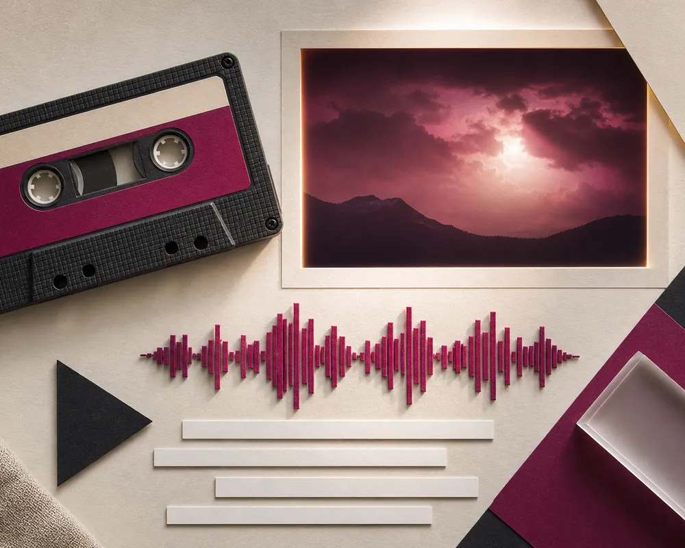 A studio desk arranged for comparing lyric video generators