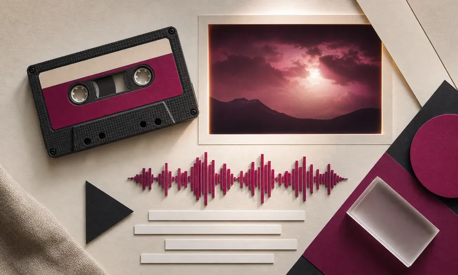 A studio desk arranged for comparing lyric video generators