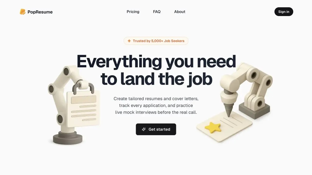 PopResume website homepage captured in July 2026