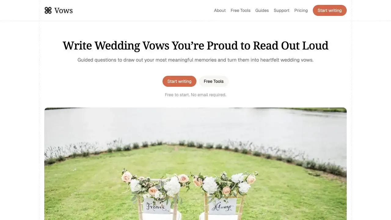 vows.you website homepage captured in July 2026